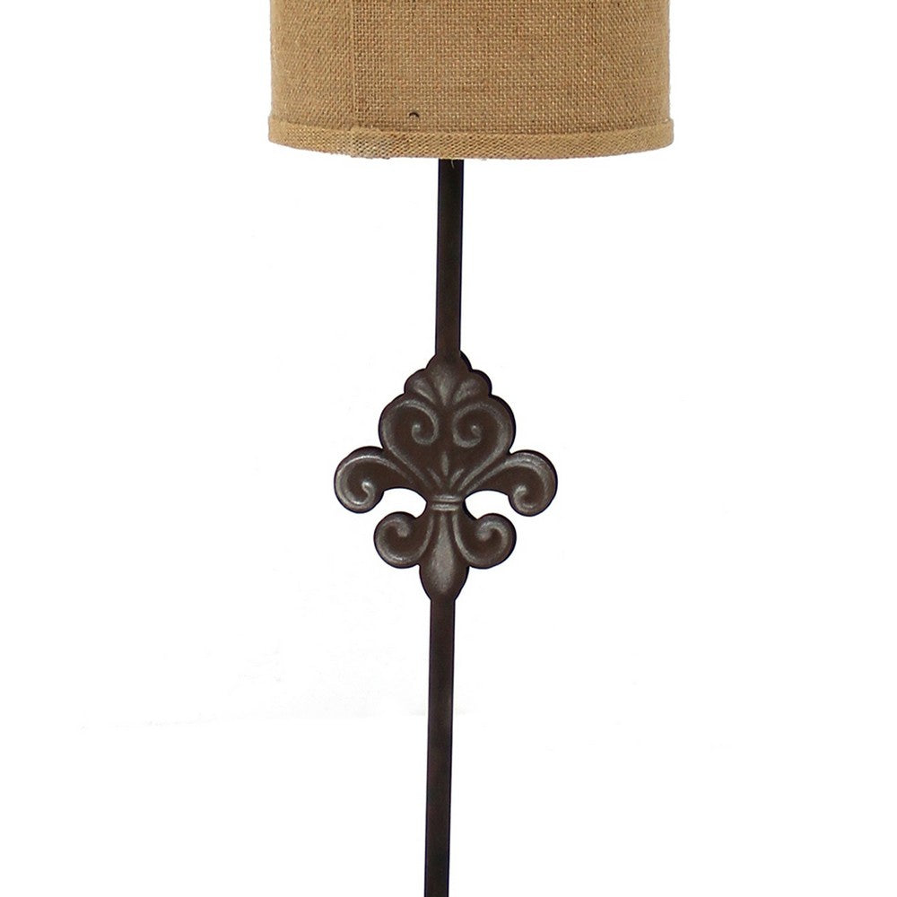 Benjara Metal Table Lamp Set of 2 with Cylindrical Drum Shade And Fleur De Lis Accent,Black