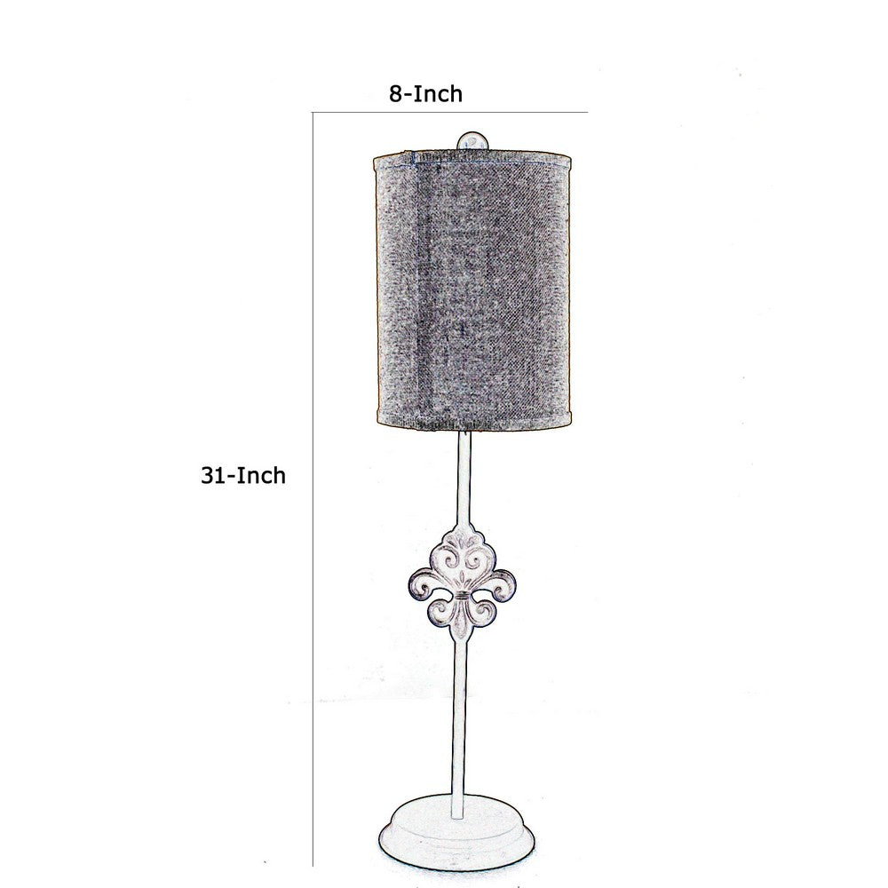 Benjara Metal Table Lamp Set of 2 with Cylindrical Drum Shade And Fleur De Lis Accent,Black