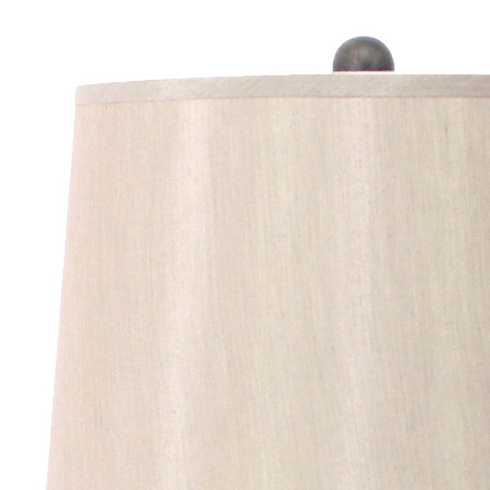 Benjara Flower Tree Design Metal Table Lamp Set of 2 with Tapered Drum Shade, Gray And Beige