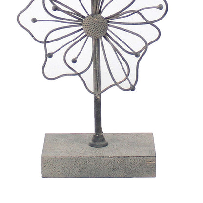 Benjara Metal Table Lamp Set of 2 with Flower Accent And Block Base,Beige And Gray