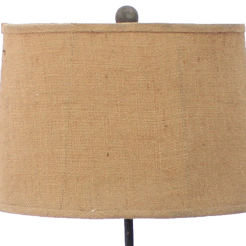 Benjara Metal Table Lamp Set of 2 with Flower Accent And Block Base,Beige And Gray