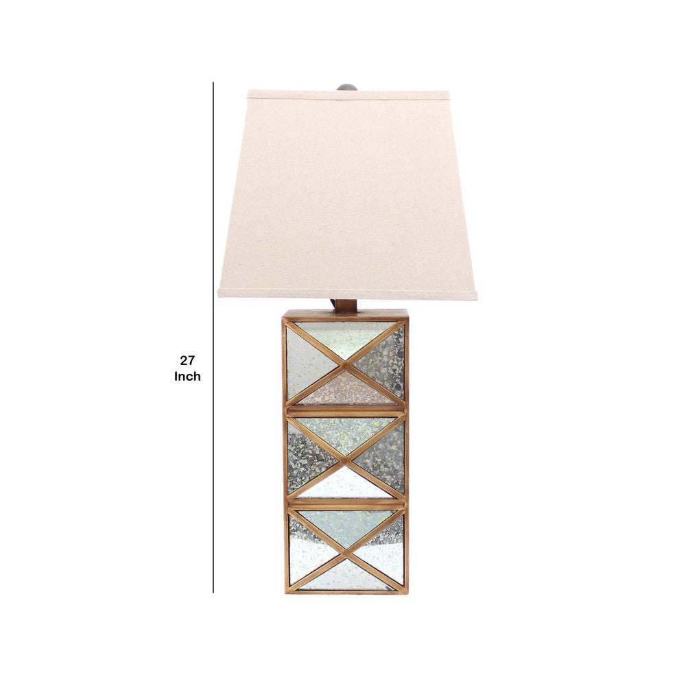 Benjara Metal Table Lamp Set of 2 with X Shape Design And Mirror Front,Multicolor