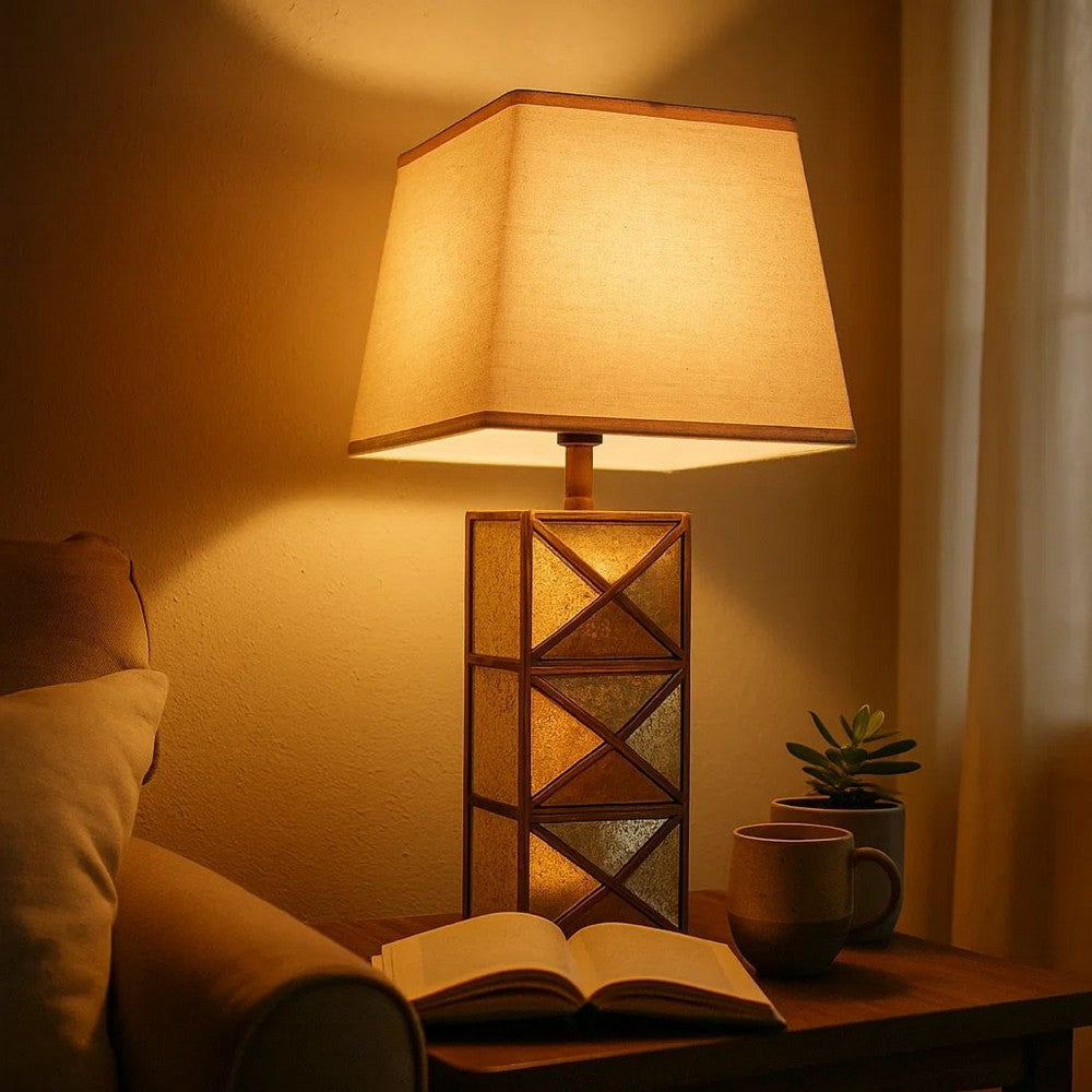 Benjara Metal Table Lamp Set of 2 with X Shape Design And Mirror Front,Multicolor
