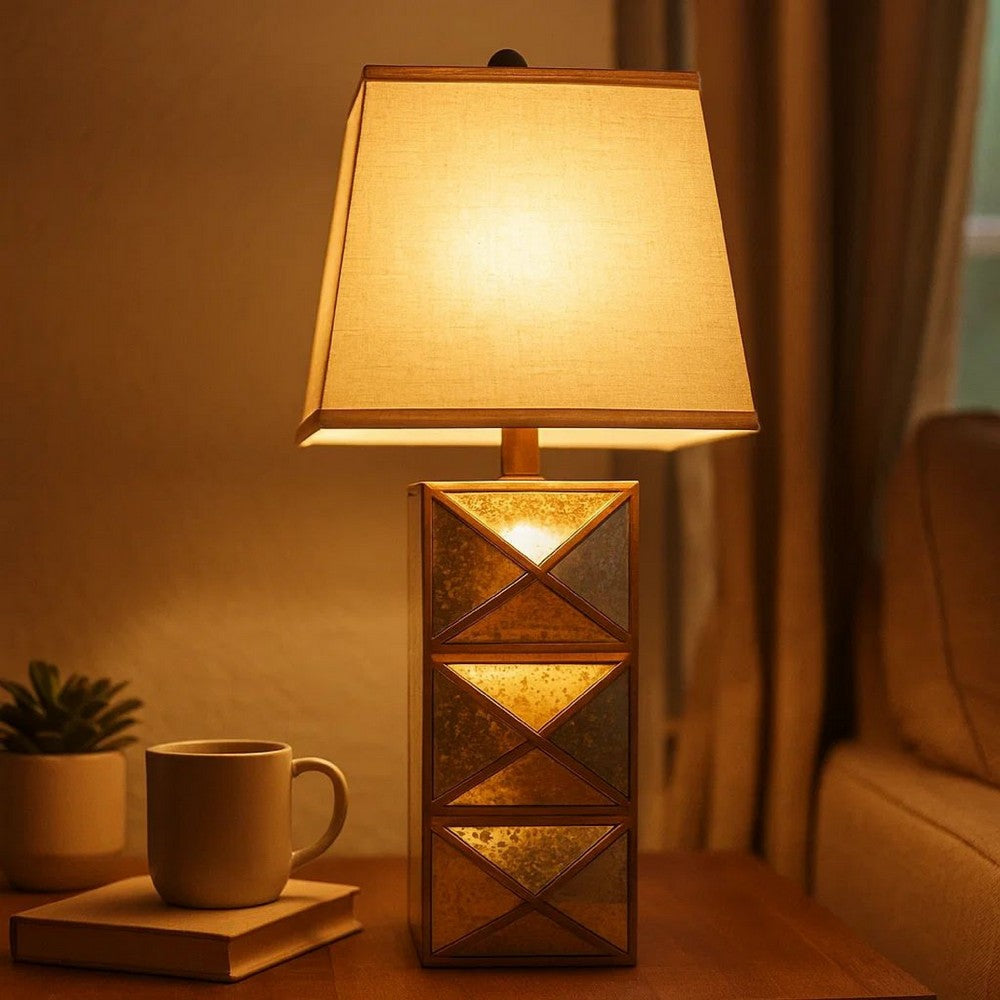 Benjara Metal Table Lamp Set of 2 with X Shape Design And Mirror Front,Multicolor