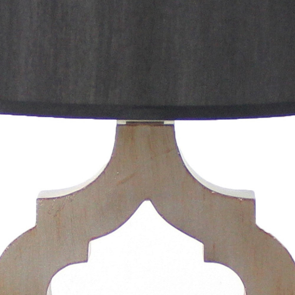 Benjara Wooden Table Lamp Set of 2 with Quatrefoil Design Base, Black And Antique White