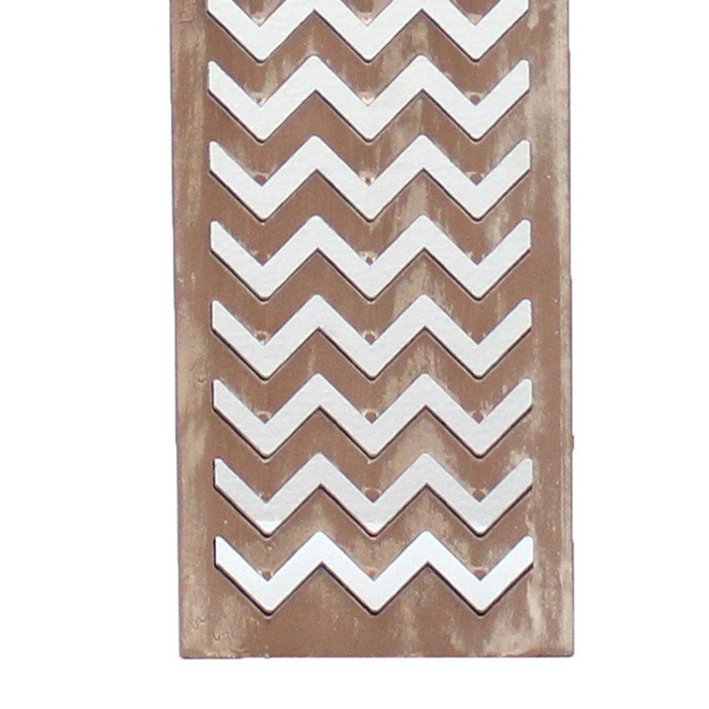Benjara Table Lamp Set of 2 with Chevron Pattern And Mirror Inlay,Brown And Silver