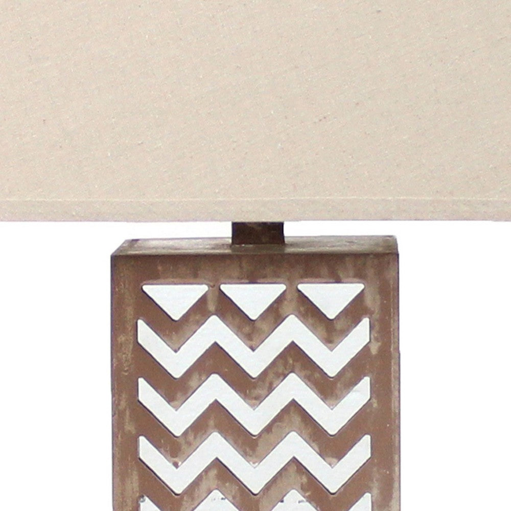 Benjara Table Lamp Set of 2 with Chevron Pattern And Mirror Inlay,Brown And Silver