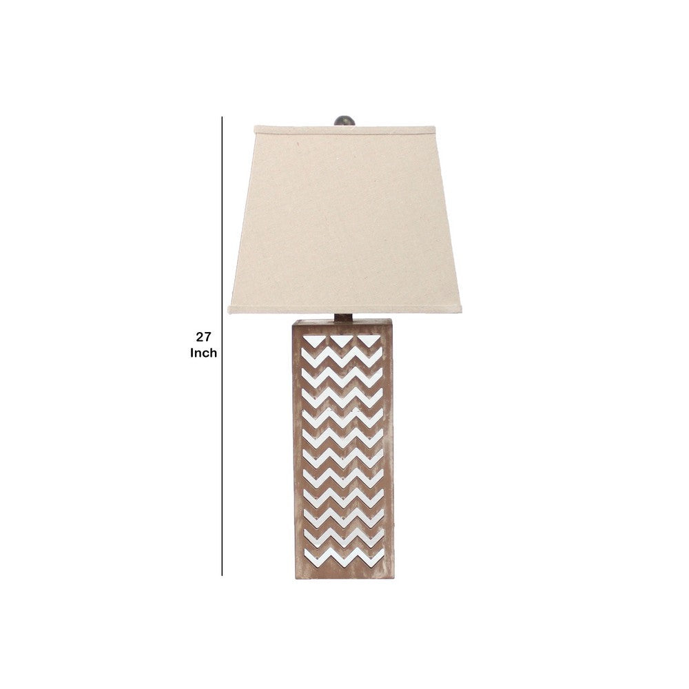 Benjara Table Lamp Set of 2 with Chevron Pattern And Mirror Inlay,Brown And Silver