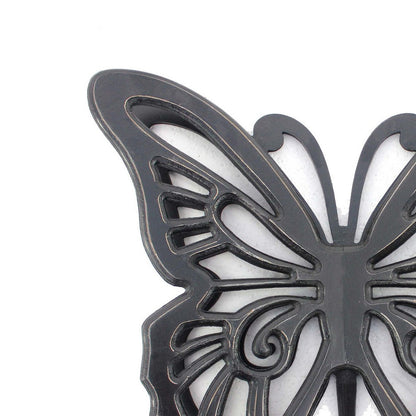 Benjara Set of 2 Wooden Butterfly Wall Plaque with Cutout Detail, Black