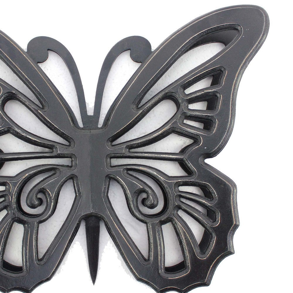 Benjara Set of 2 Wooden Butterfly Wall Plaque with Cutout Detail, Black