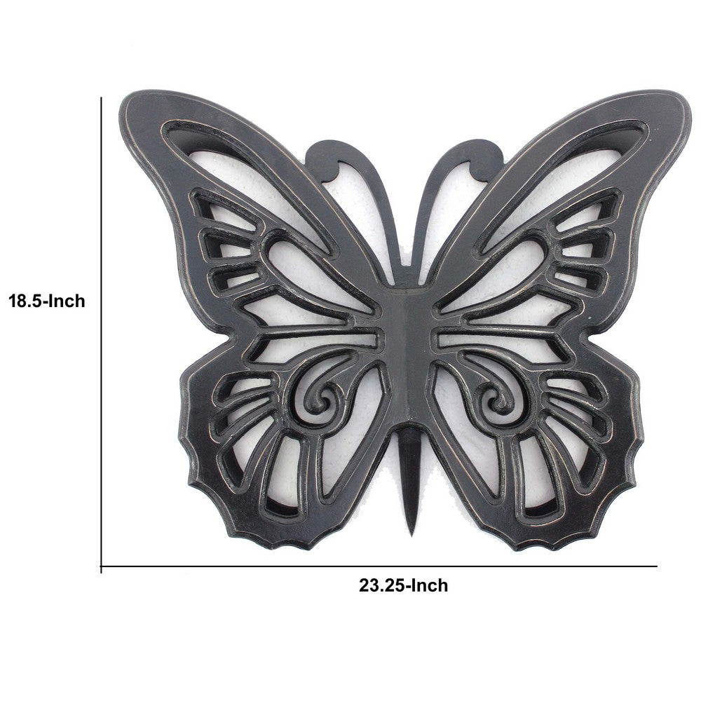 Benjara Set of 2 Wooden Butterfly Wall Plaque with Cutout Detail, Black