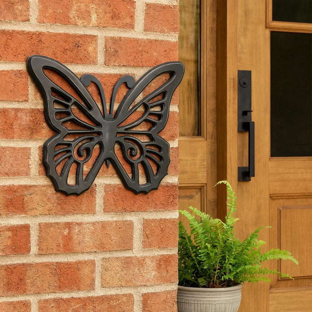 Benjara Set of 2 Wooden Butterfly Wall Plaque with Cutout Detail, Black