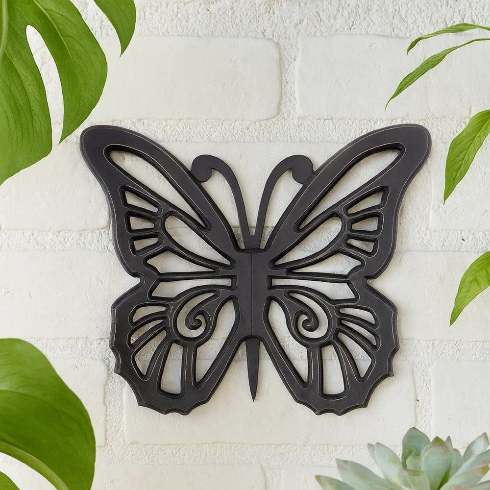Benjara Set of 2 Wooden Butterfly Wall Plaque with Cutout Detail, Black