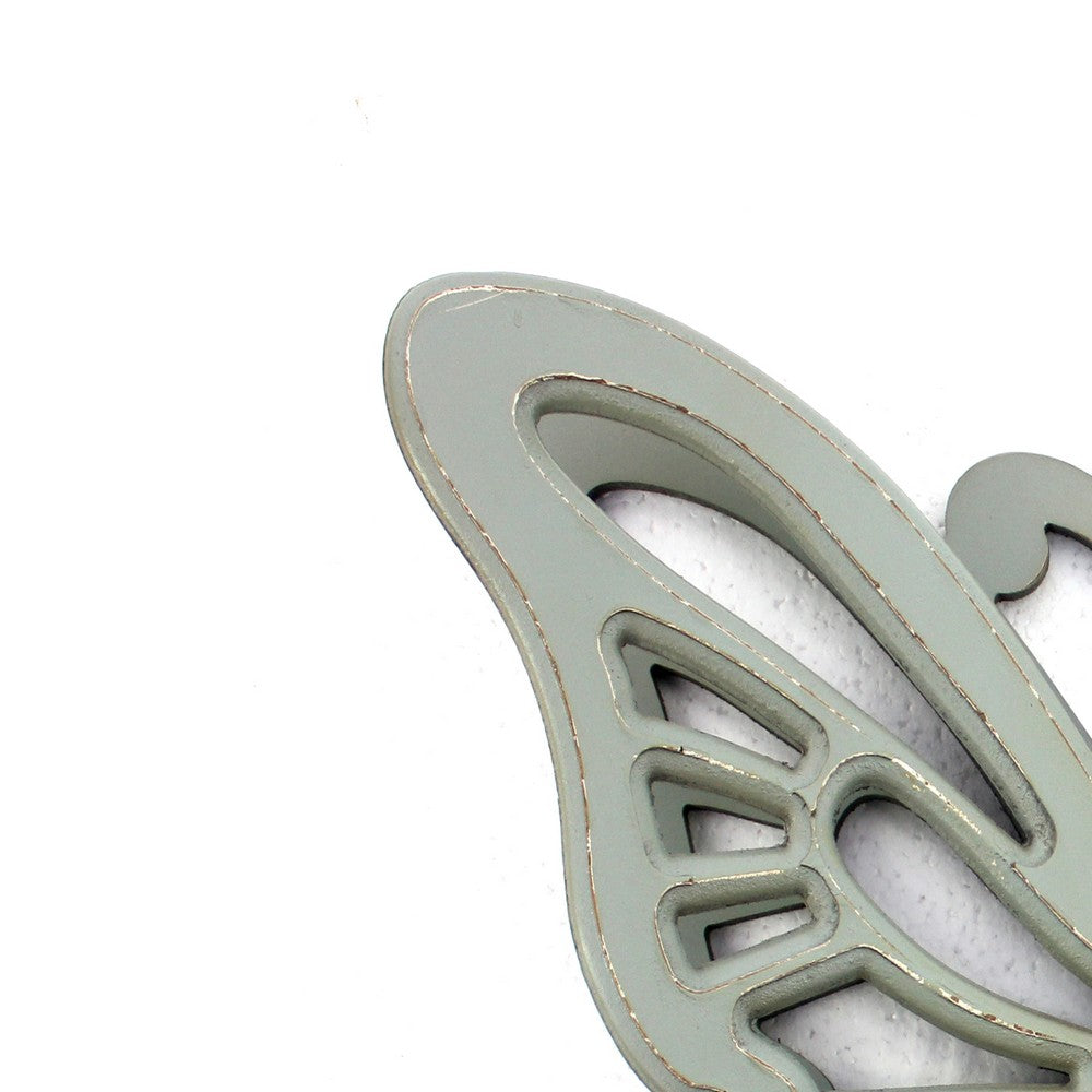 Benjara Set of 2 Wooden Butterfly Wall Plaque with Cutout Detail, Light Gray