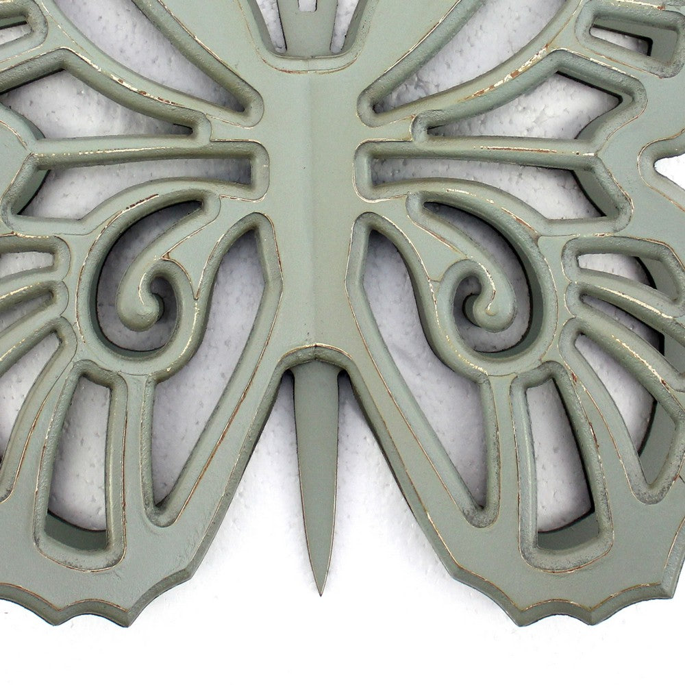 Benjara Set of 2 Wooden Butterfly Wall Plaque with Cutout Detail, Light Gray