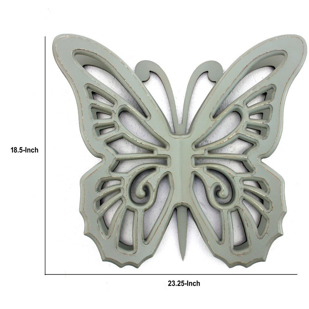Benjara Set of 2 Wooden Butterfly Wall Plaque with Cutout Detail, Light Gray