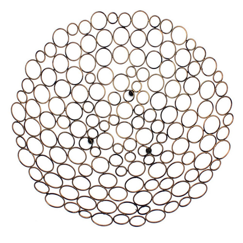 Benjara Decorative Metal Tray Set of 2 with Mesh Design And Ball Support,Gold And Black