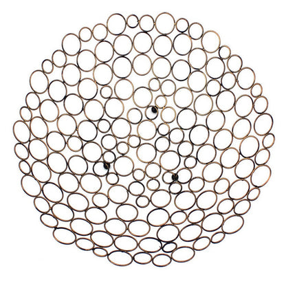 Benjara Decorative Metal Tray Set of 2 with Mesh Design And Ball Support,Gold And Black