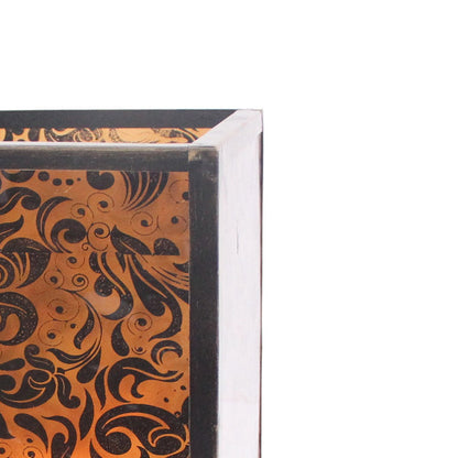 Benjara Cuboidal Metal And Glass Filigree Candleholder, Black And Clear