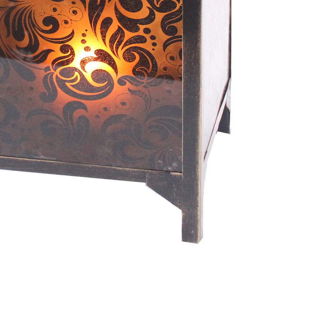 Benjara Cuboidal Metal And Glass Filigree Candleholder, Black And Clear