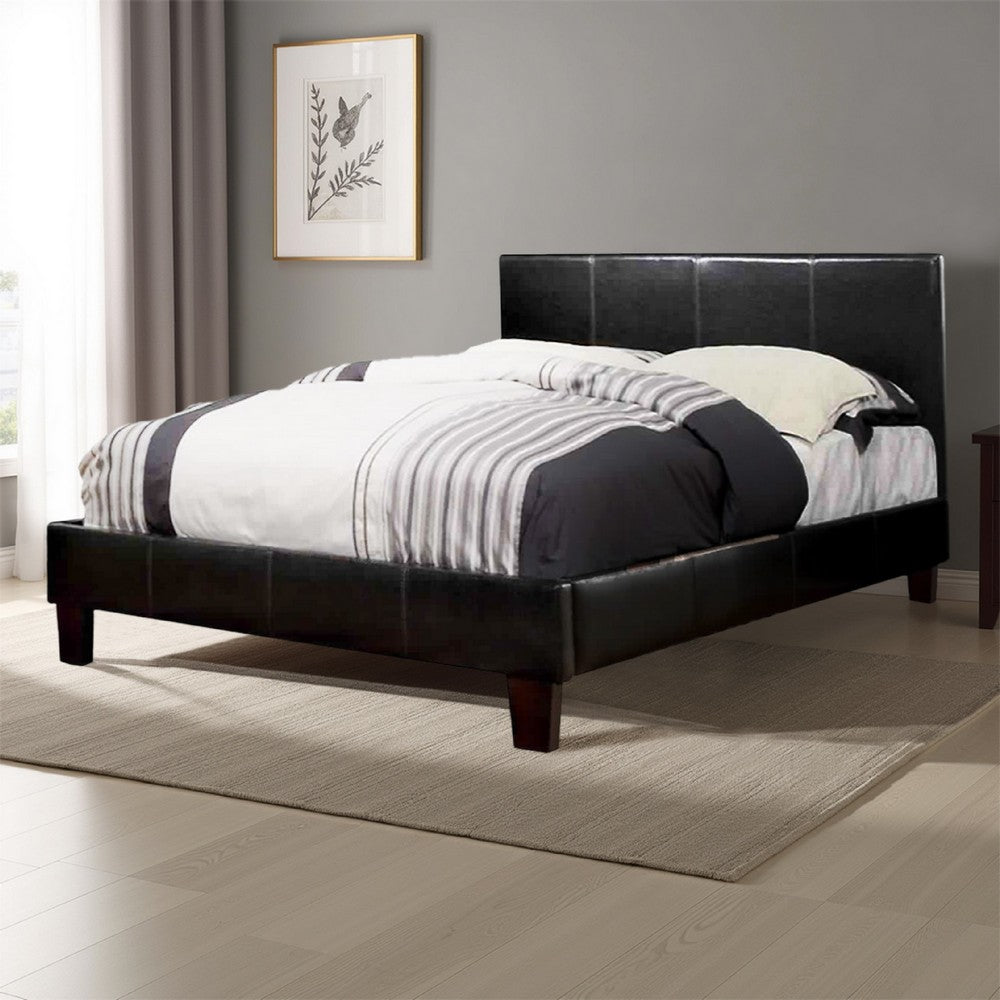 Benjara Platform Style Leatherette California King Bed with Tapered Feet , Brown