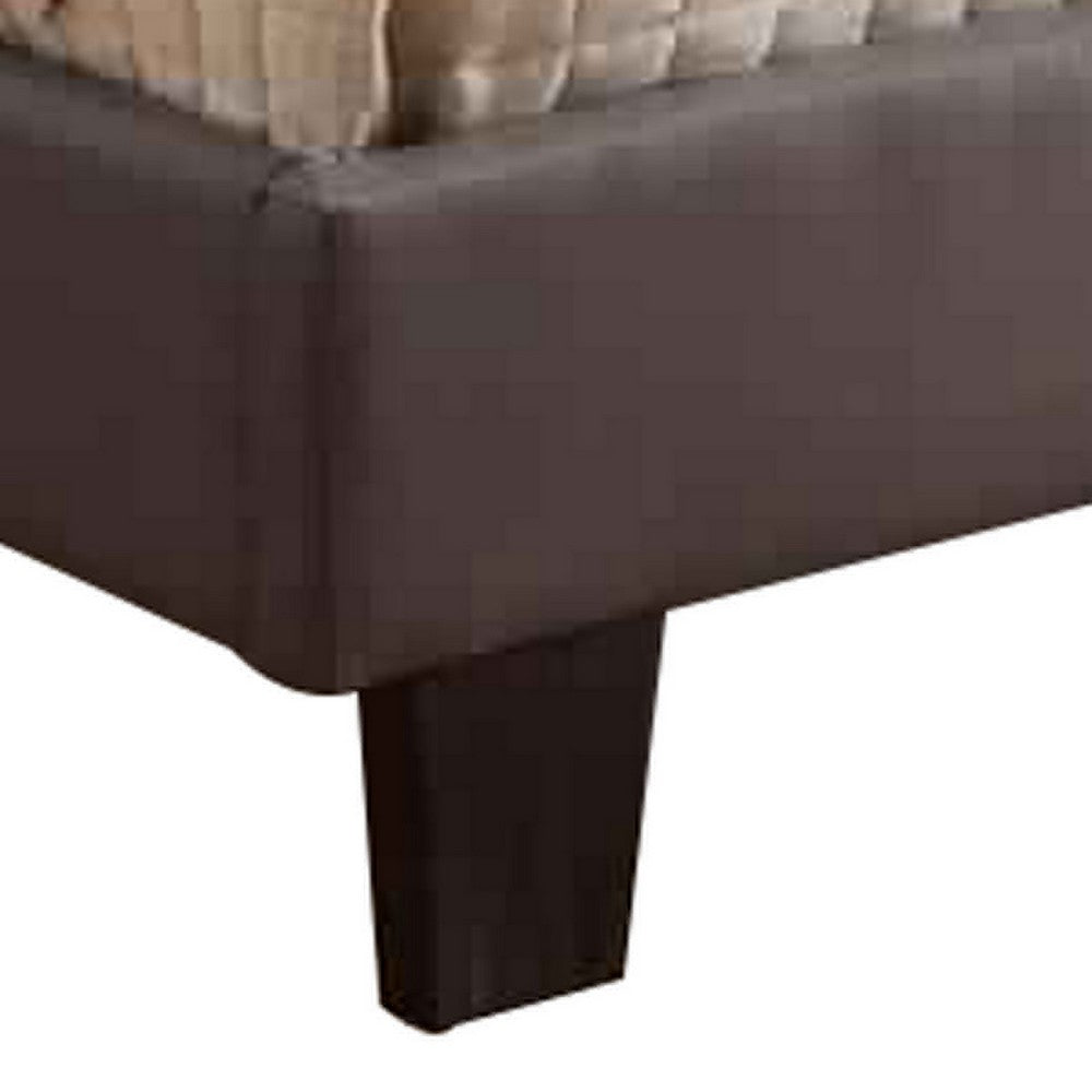 Benjara Leatherette Platform Style Queen Size Bed with Tapered Block Feet, Gray