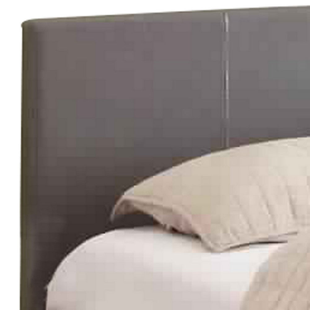 Benjara Leatherette Platform Style Queen Size Bed with Tapered Block Feet, Gray