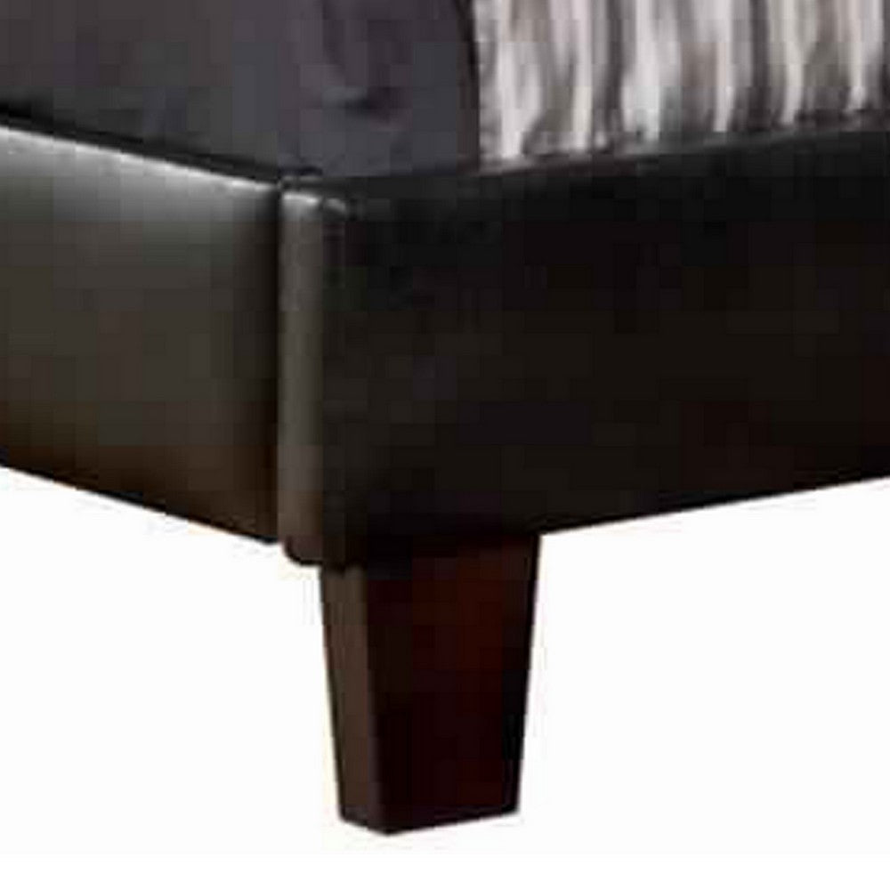 Benjara Leatherette Platform Style Queen Bed with Tapered Block Feet, Dark Brown