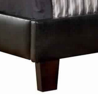 Benjara Leatherette Platform Style Queen Bed with Tapered Block Feet, Dark Brown