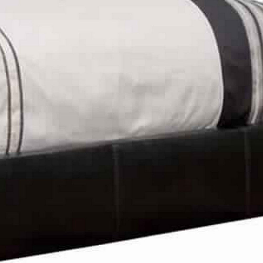 Benjara Leatherette Platform Style Queen Bed with Tapered Block Feet, Dark Brown