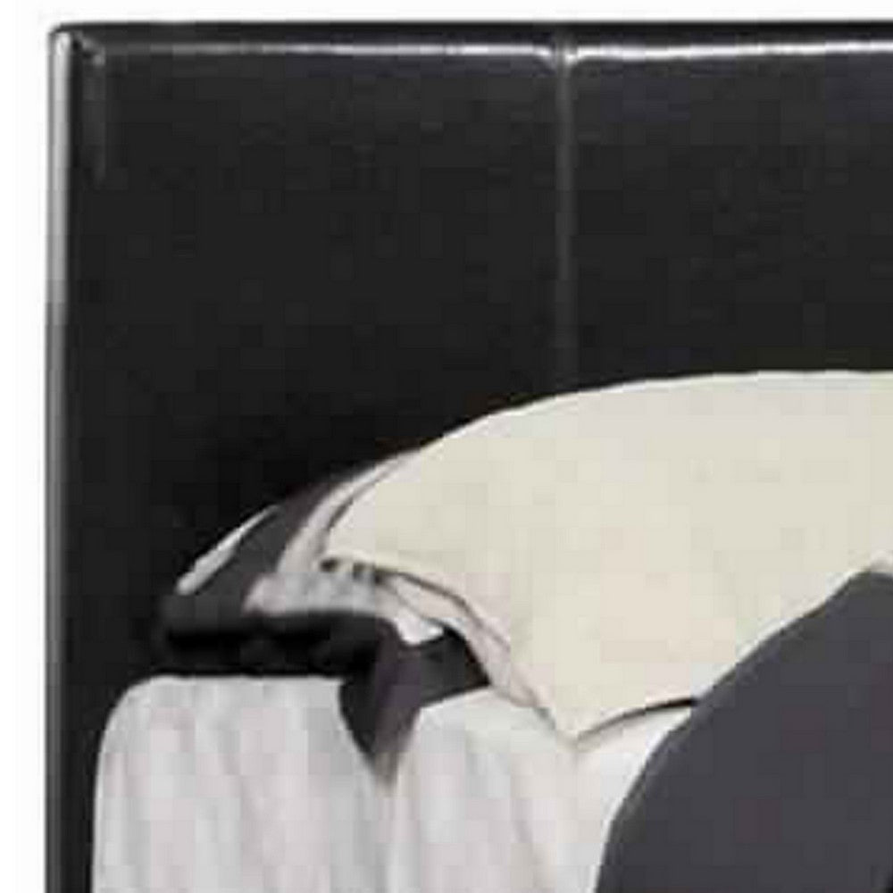 Benjara Leatherette Platform Style Queen Bed with Tapered Block Feet, Dark Brown