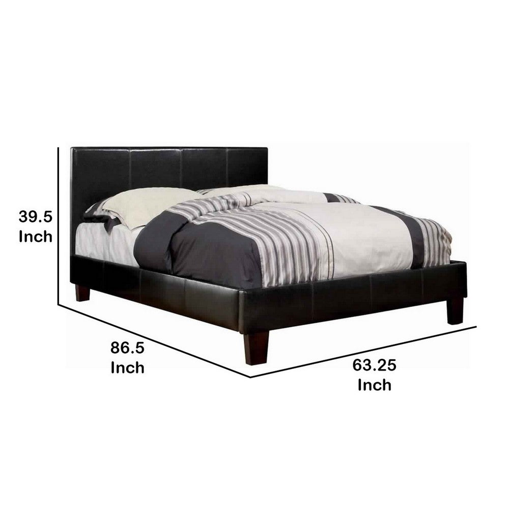 Benjara Leatherette Platform Style Queen Bed with Tapered Block Feet, Dark Brown