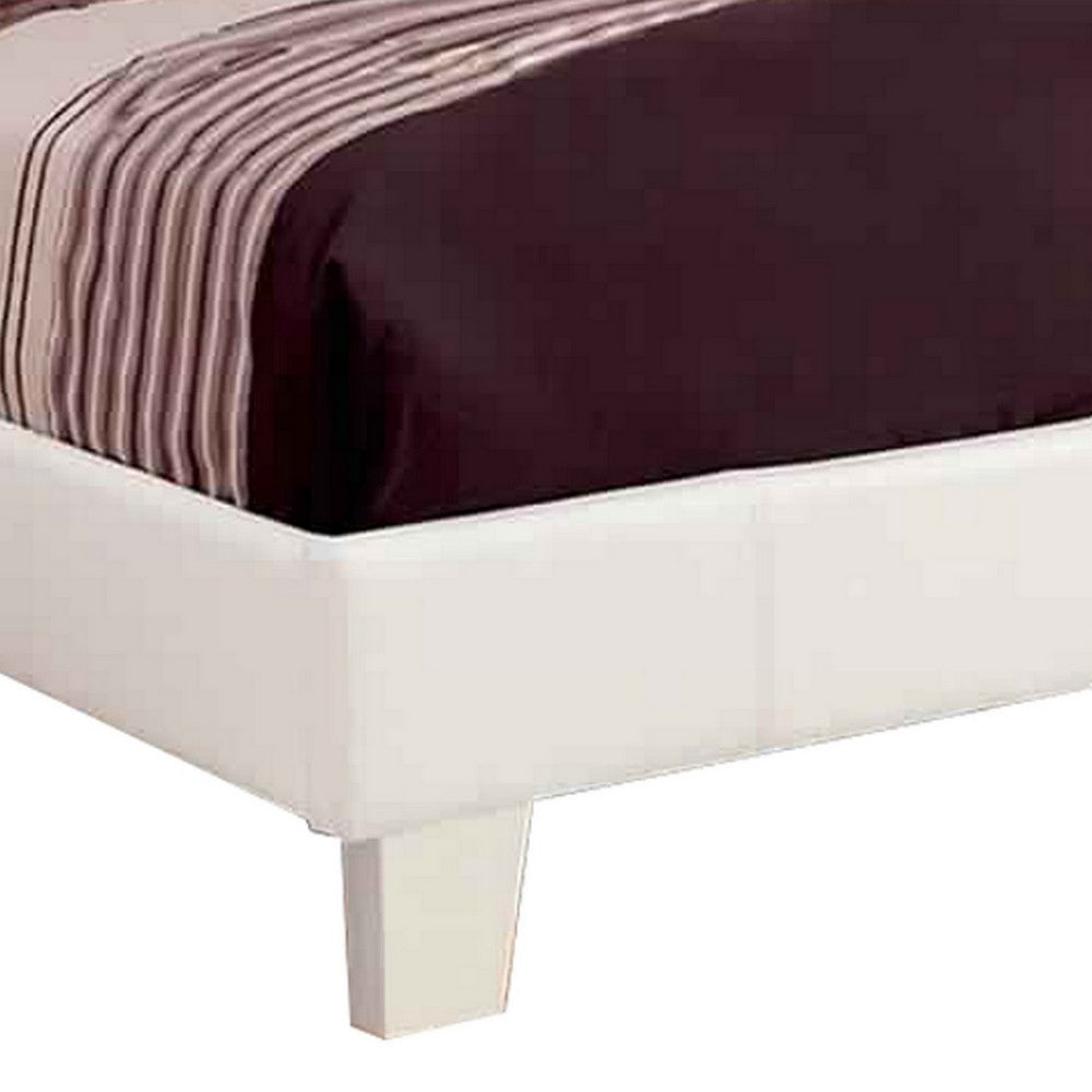 Benjara Leatherette Platform Style Queen Size Bed with Tapered Block Feet, White