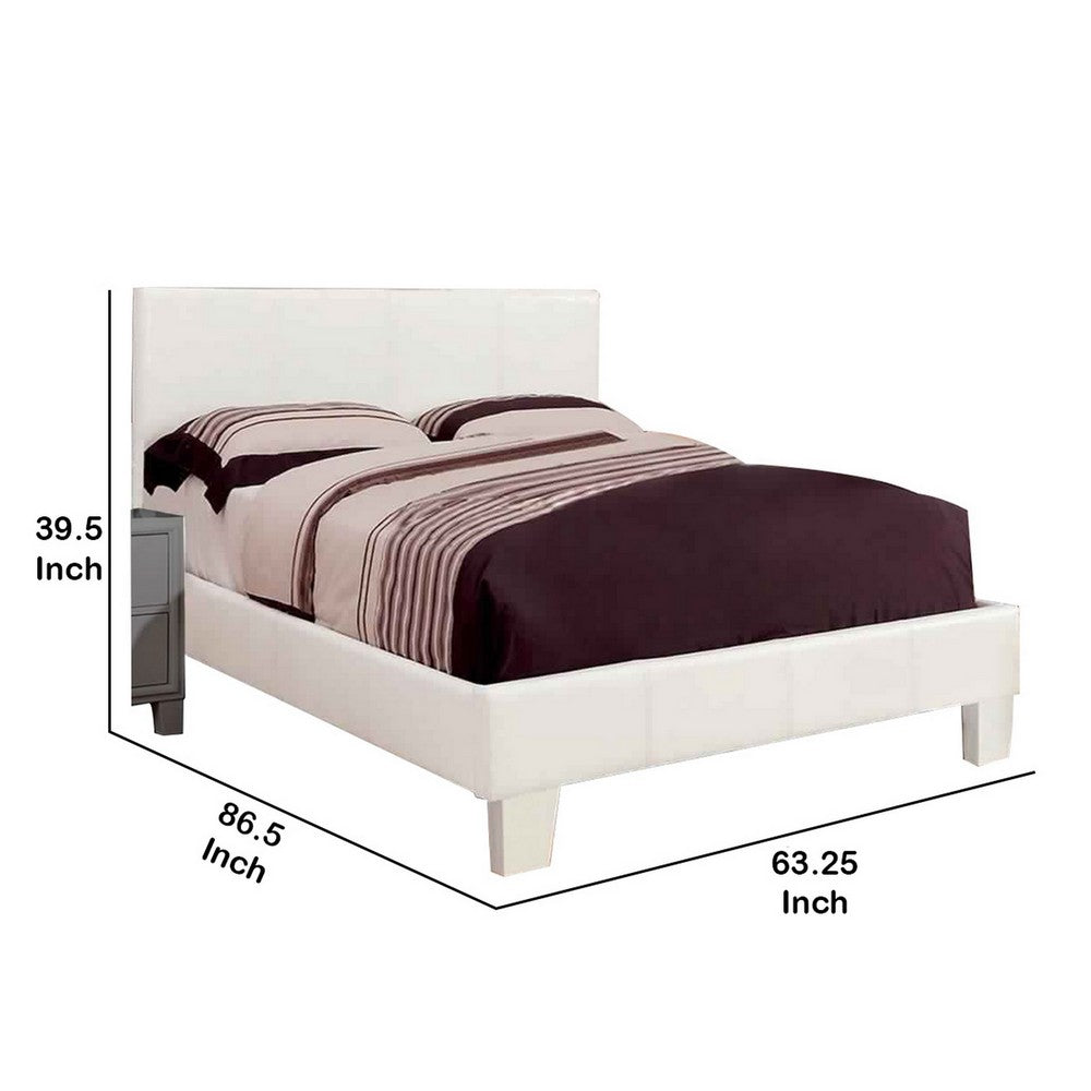 Benjara Leatherette Platform Style Queen Size Bed with Tapered Block Feet, White