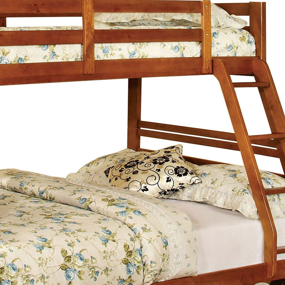 Benjara Transitional Style Twin Over Full Bunk Bed with Drawers, Oak Brown
