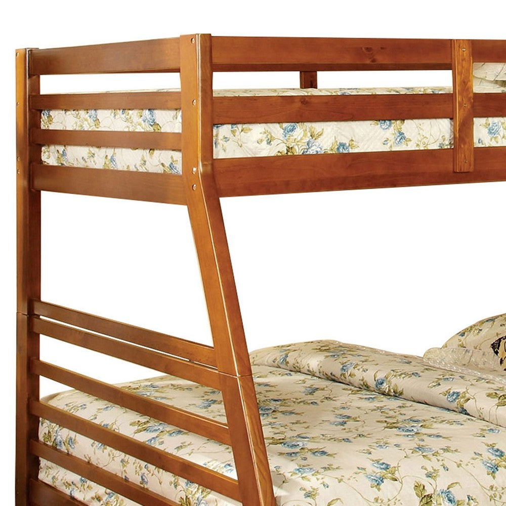 Benjara Transitional Style Twin Over Full Bunk Bed with Drawers, Oak Brown