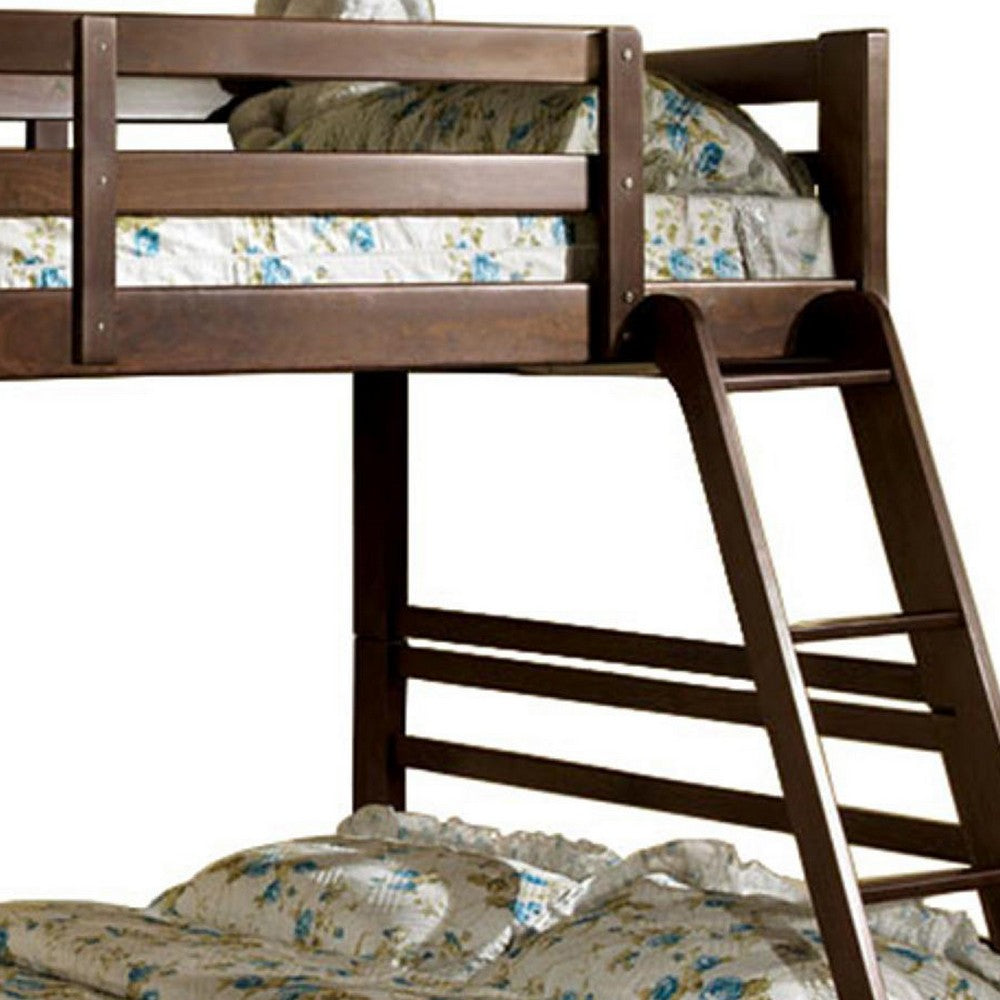 Benjara Transitional Style Twin Over Full Bunk Bed with Drawers, Walnut Brown