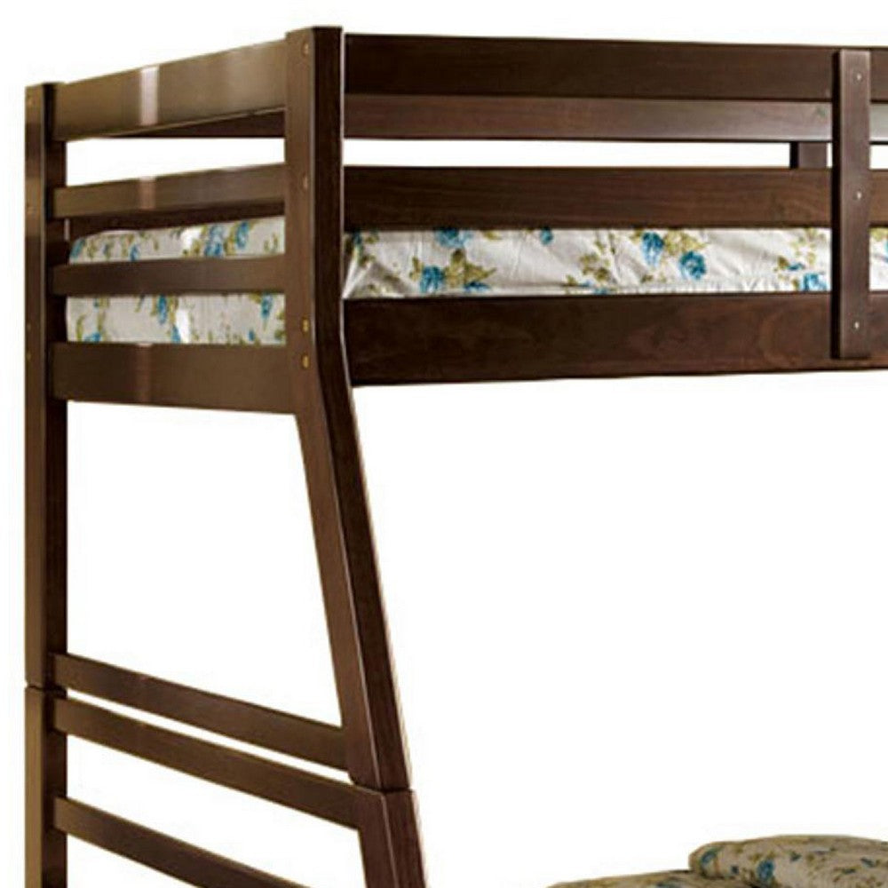 Benjara Transitional Style Twin Over Full Bunk Bed with Drawers, Walnut Brown