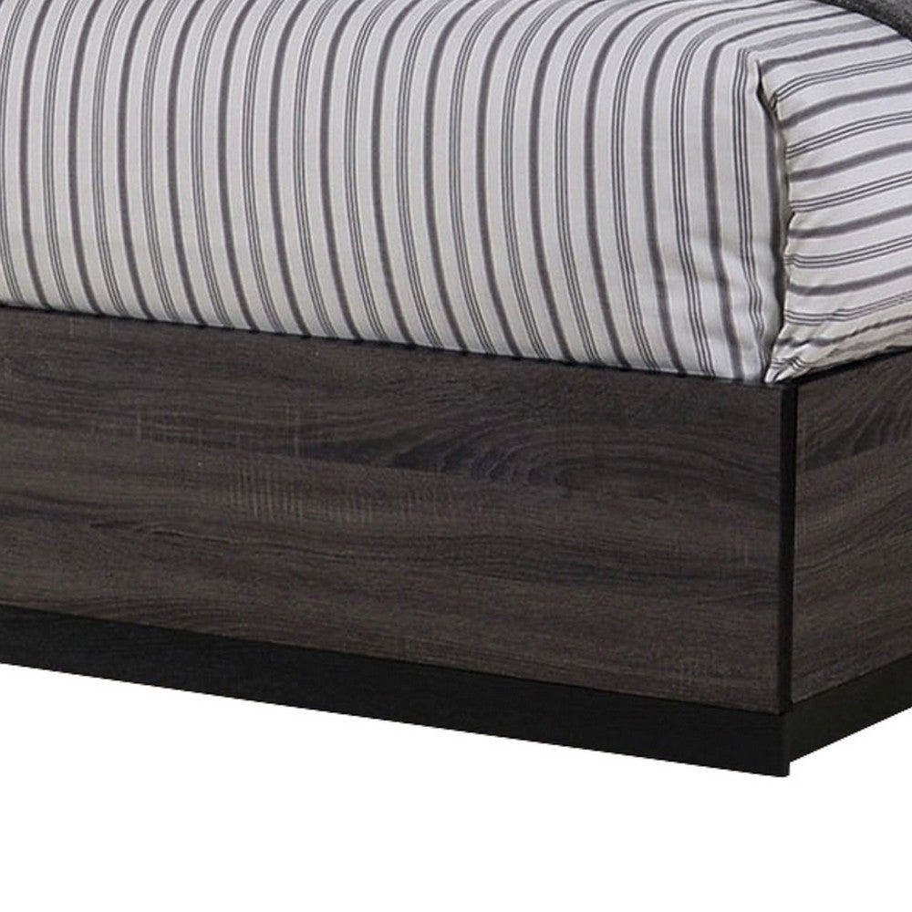Benjara Transitional Wooden Queen Size Platform Bed with Bookcase Headboard, Gray