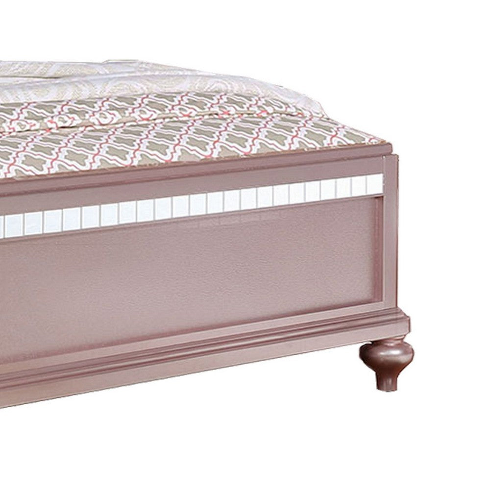 Benjara Button Tufted Full Size Bed with Leatherette Headboard, Rose Gold