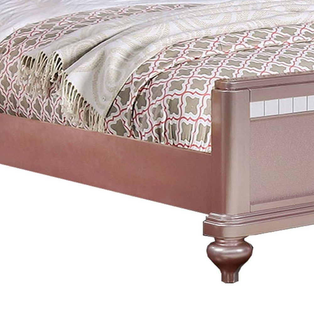 Benjara Button Tufted Full Size Bed with Leatherette Headboard, Rose Gold