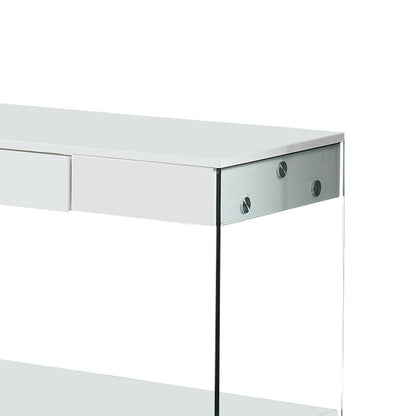 Benjara Contemporary Style Plastic TV Stand with Glass Side Panels, White