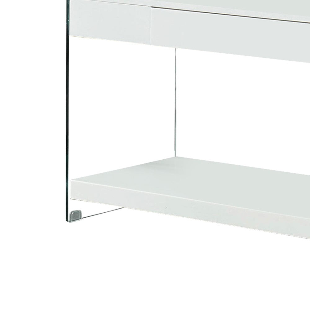 Benjara Contemporary Style Plastic TV Stand with Glass Side Panels, White