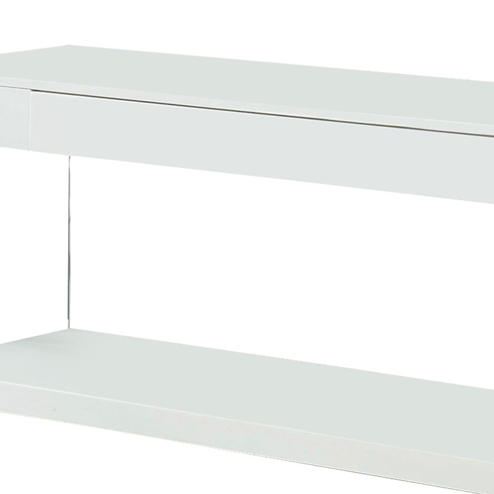 Benjara Contemporary Style Plastic TV Stand with Glass Side Panels, White