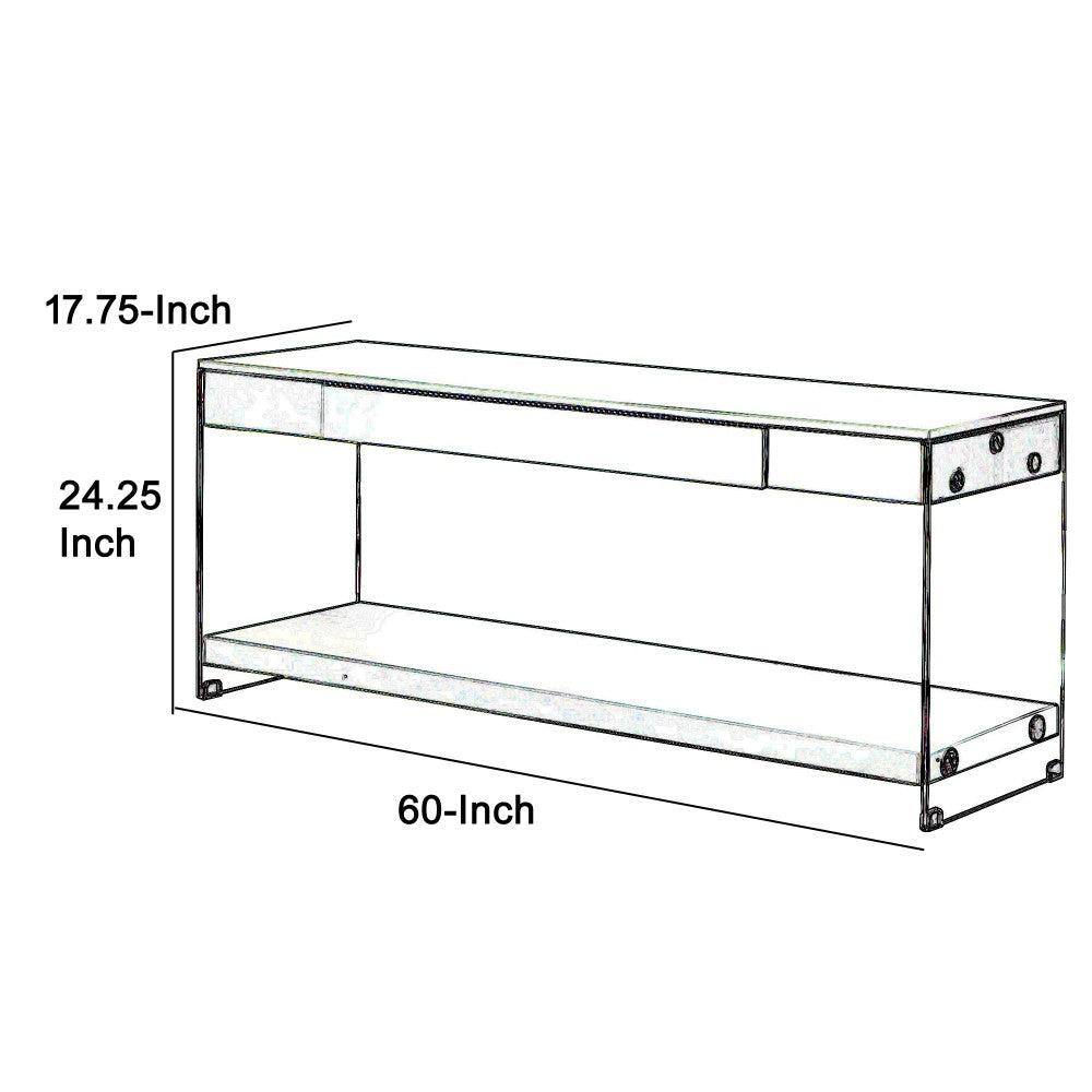 Benjara Contemporary Style Plastic TV Stand with Glass Side Panels, White