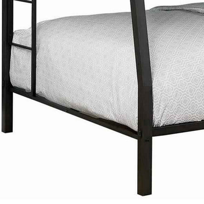 Benjara Horizontal Slatted Metal Full Over Queen Bunk Bed with 2 Ladders, Black