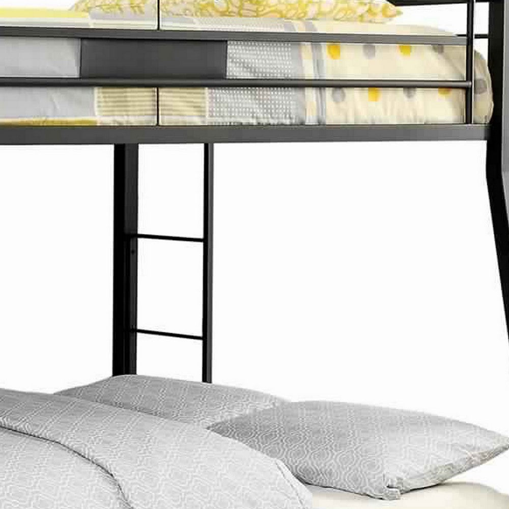 Benjara Horizontal Slatted Metal Full Over Queen Bunk Bed with 2 Ladders, Black