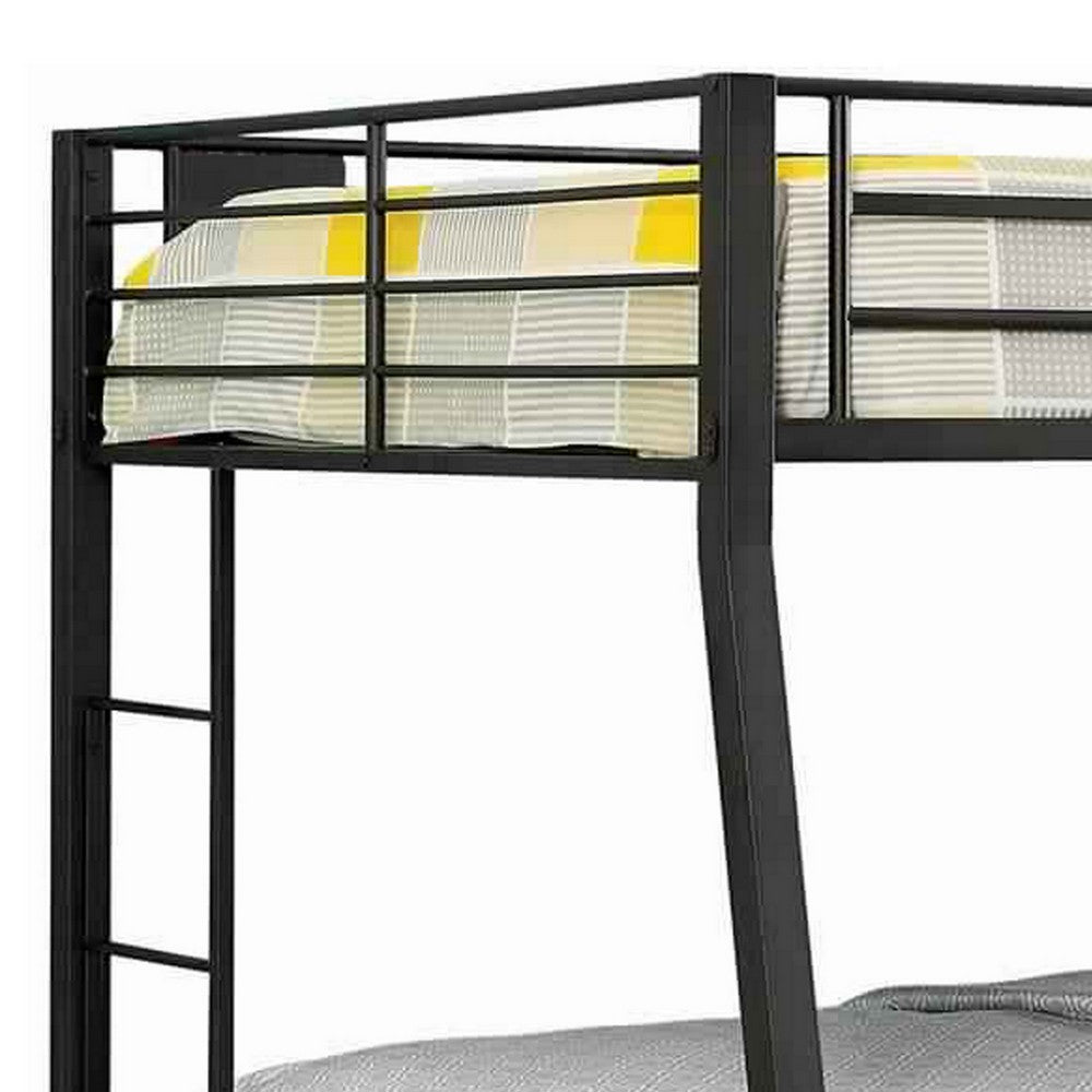 Benjara Horizontal Slatted Metal Full Over Queen Bunk Bed with 2 Ladders, Black