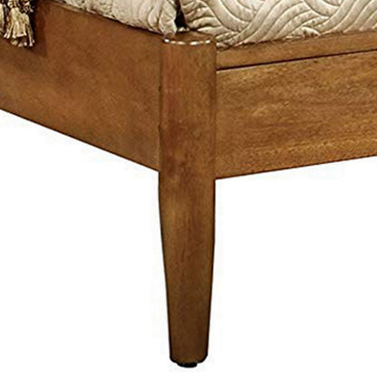 Benjara Wooden California King Size Bed with Panel Headboard, Oak Brown