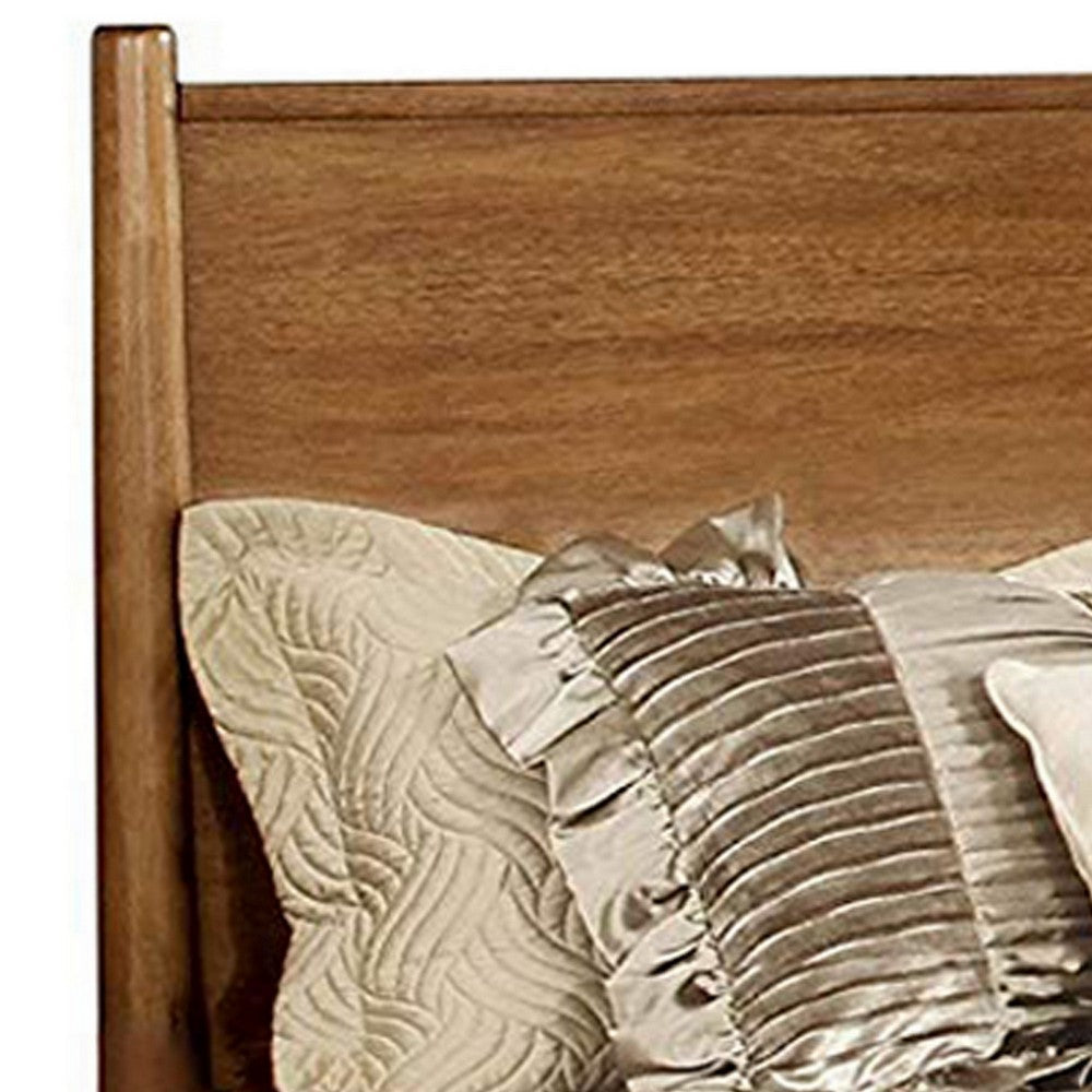 Benjara Wooden California King Size Bed with Panel Headboard, Oak Brown